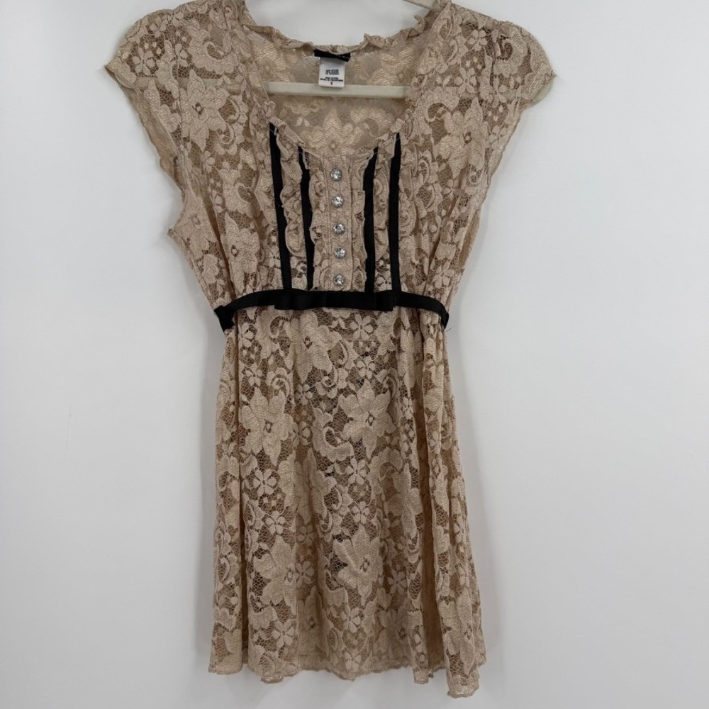 Daytrip Womens S Beige Y2K Lace Babydoll Tunic Top Coquette Fairy Grunge